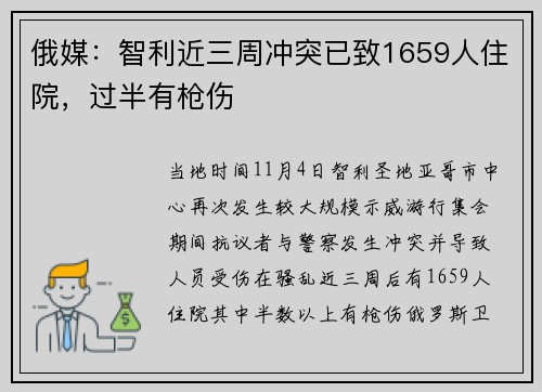 俄媒：智利近三周冲突已致1659人住院，过半有枪伤