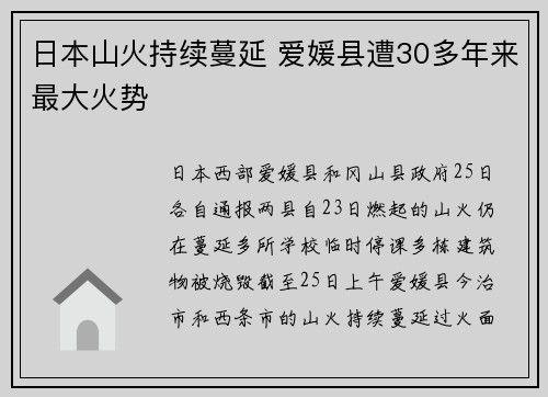 日本山火持续蔓延 爱媛县遭30多年来最大火势