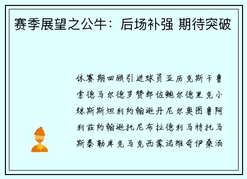 赛季展望之公牛：后场补强 期待突破